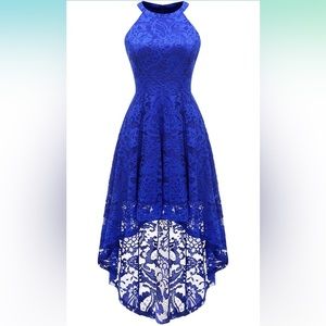 Dressystar Medium Royal Blue Hi-Lo Lace Halter Dress